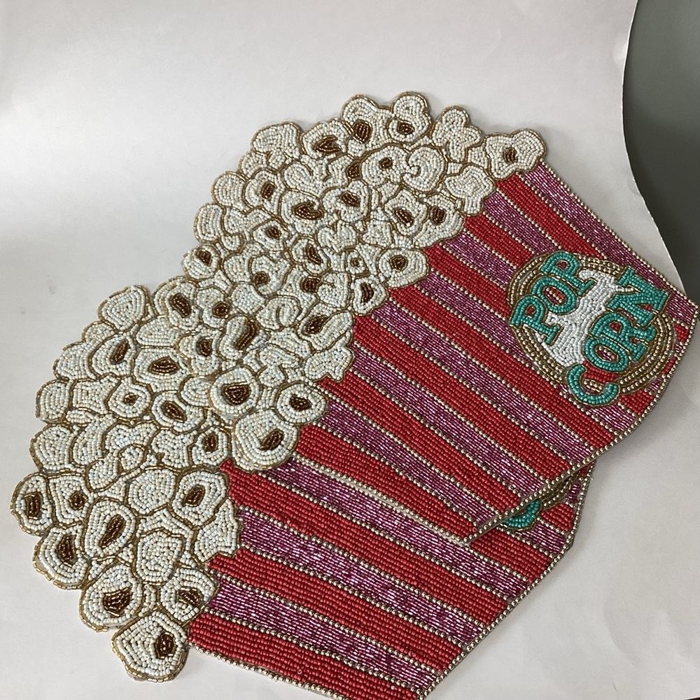 Designer Handmade Beaded Popcorn Shaped Table Mats for Home Decor Set of 2